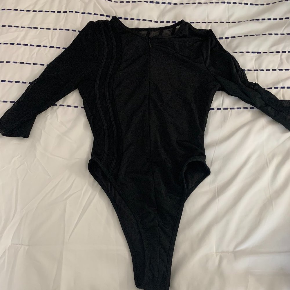 Front-Zip Black Mesh One Piece Swimsuit